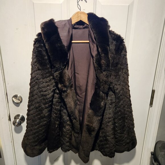 Womens Reversible Hooded Large Knitted Rex Rabbit Fur Jacket Raincoat Reversible - Picture 6 of 12